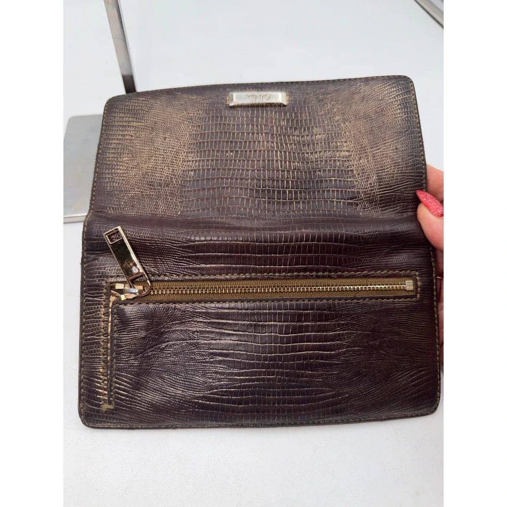 Cole Haan Metallic Bronze Lizard Embossed Leather Slim Continental Wallet